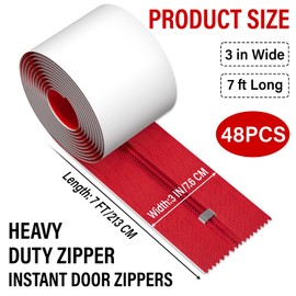 7ft x 3in Dust Barrier Zipper,48 Rolls Self-Adhesive Double Zipper Instant Door Dust Protection,Heavy Duty Zipper with Plastic Sheeting Cutter Construction for Dust Barrier,Greenhouse,Construction Site