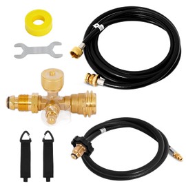 Extend a Stay RV Propane Kit,Brass Propane Tee 4 Ports and 5 Feet Supply Hose, 12 Feet Extension Hoses for Connection Between Auxiliary Propane Cylinder and Appliances, Camping, Motorhomes
