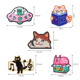 RELKLYU 5 Stücke Cartoon Cat Tuch Patch, Niedlicher Stickstofffleck, DIY -Nähmaterial Und Kleidung Reparaturfleck.
