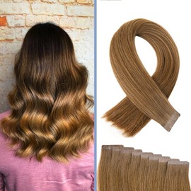 BEXI Tape-In Extensions - Real Hair I Hair Extensions I Hazelnut Brown I Remy Quality I (8 x Strips) 50 cm I Tested in the German Laboratory