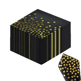 60 Pieces of Polka Dot Party Napkins, 33 x 33 cm Napkins, Restaurant Napkins, Cocktail Napkins, for Events Such as Birthday Parties, Weddings and Holiday Celebrations, Gold, Black