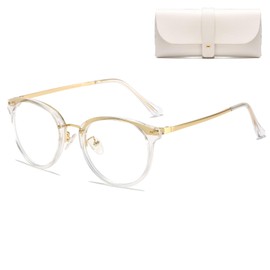 Cleoxyge Blue Light Filter Glasses Without Prescription for Men and Women, Metal Frame, Anti Blue Light, UV400 Protection, PC Gaming with Glasses Cases and Glasses Cleaning Cloth, Fake Glasses,