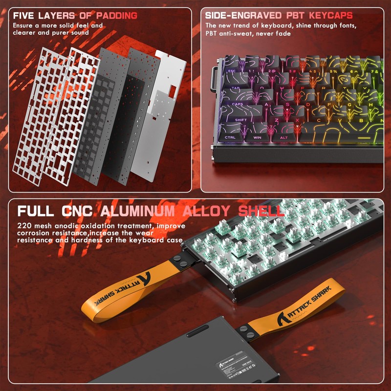 ATTACK SHARK X68MAX HE 60% Wired Magnetic Switch Keyboard,Full Aluminum
