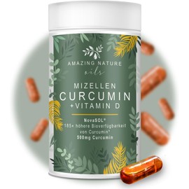 Micellar Curcuma Capsules High Dose with 185x Higher Available NovaSOL Curcumin Enriched with Vitamin D and C without Piperine 1 x 60 Premium Liquid Turmeric Capsules High Dose