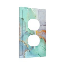 Teal Green Marble 1 Gang Outlet Covers Duplex Receptacle Wall Plate Decorative Electrical Faceplate Switchplates for Home Kids Bedroom Decorate 5" x 3 Large Size