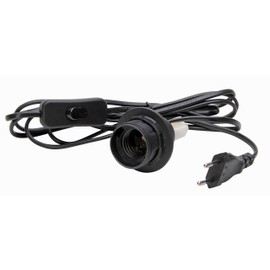 Kopp 210005046 Euro Cord 2 m 2 x 0.75 mm² with Cord Switch and E27 Insulating Material Socket Black