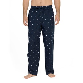 LAPASA Men's 100% Cotton Woven Plaid Pajama Pants Lounge Sleepwear Pj Lightweight Bottoms Soft Drawstring and Pockets M38 XX-Large (Woven) Navy Blue+white Star