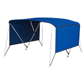 3 Bow Bimini Tops for Boat, 6' L x 46" H x 54"-60" W Boat Canopy with 2 Removable Side Curtains, 4 Adjustable Windproof Ropes, Marine Grade Canvas for Sun Protection, 1" Aluminum Frame, Blue