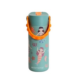 Elemental 100% Leak Proof When Spout is Closed Insulated Kids Water Bottle, Stainless Steel Bottle for School with Straw Lid & Pop-It Handle, for Travel and Sports, 18oz - Mermaid Sisters