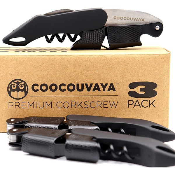 Coocouvaya Wise Products Premium Professional Corkscrew Wine Bottle Opener Black Edition for Wine Lovers, Sommeliers, Waiters and Bartenders.(3 PACK)