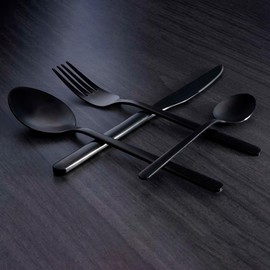 Chefmaker Set 16 cubiertos para 4 personas ENOLA B, acero inoxidable, mango redondo, color negro mate