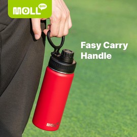 Mollcity 16 oz Water Bottle Stainless Steel Vacuum Insulated Wide Mouth Sports Flask, 2 Pack Water Bottle with Leakproof Spout Lid (Canyon Red-Sky Blue)