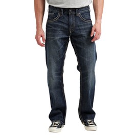 Silver Jeans Co. Men's Gordie Relaxed Fit Straight Leg Jeans, Dark Sandblast, 30W x 32L