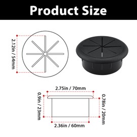 2Pcs Flexible Desk Grommet, HONSNkS 2-3/8 Inch Cable Cord Hole Plug Wire Hole Cover for Desktop Equipment Wiring Management and Protection (Black)