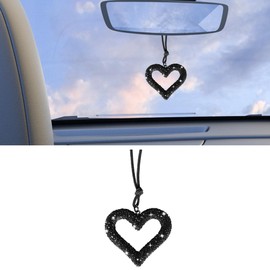 Honibaoto Bling Heart Car Hanging Accessories, Crystal Rhinestone Vehicle Rear View Mirror Charm Pendant Ornaments, Cute Diamond Auto Interior Hanger Decoration for Women Girls (Black)