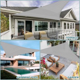 ECOOPTS Sun Shade Sail Triangle Canopy Cover for Outdoor Patio Pergola Backyard Garden HDPE Fabric 95% UV Blockage (17'10"x17'10"x17'10", Light Gray)