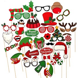 SAVITA 32 Pcs Christmas Photo Booth Props Kit Selfie Props Accessories for Christmas Theme Party Favors for Adults