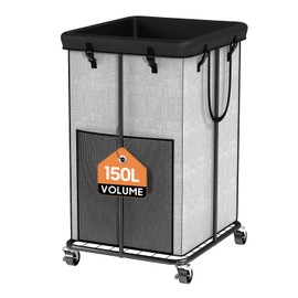150L Large Laundry Basket with Wheels, Rolling Laundry Hamper with Removable Laundry Bag & Metal Frame, Oxford Fabric Dirty Clothes Hampers for Bedroom, Laundry Room, Bathroom, Dorm(Grey)