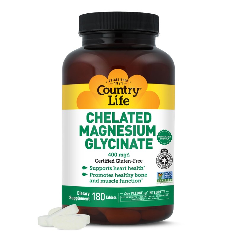 Country Life - Glicinato de magnesio quelado, 400 mg -