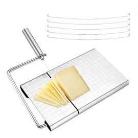 WarmHut Cheese Slicer Wire Cutter, Stainless Steel Cheese Cutter Board Guillotine with 5 Wire replacements for Block Cheese, Butter, Blue Cheese Multipurpose Slicer (Slicer Board), silver