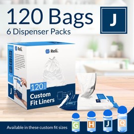Reli. Custom Fit J Trash Bags (120 Count) Fits Simplehuman Code J Bags 30-45 L, 8-12 Gal | Drawstring Trash Bag | White 8 Gallon Trashbags Drawstring | 21.6x30.25" (6 Packs) 1.2 Mil
