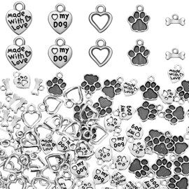 Junkin 120 Pieces Animal Dog Paw Charms Heart Shape Cat Paw Print Bead Pendants Metal Puppy Footprint Jewelry Findings for Jewelry Making DIY Necklace Bracelet