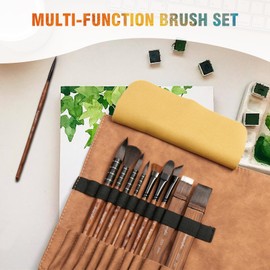 Professional 10pc Taklon Synthetic Paint Brushes Set for Watercolor, Acrylic, Gouache - 8 Brush Heads with Travel Case, Eco Corn Glue, 3000+ Stroke Tested (Pro/Hobbyist/Beginner Art Supplies)