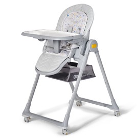 Kinderkraft LASTREE Foldable Baby High Chair for Babies and Toddlers with Reclining Function, Play Bar, Adjustable Tray and Footrest in Grey