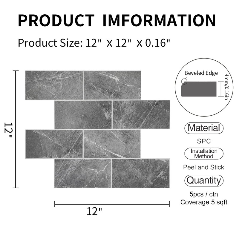 COLAMO Luxury 5-Sheet Dark Gray Peel and Stick Large Subway