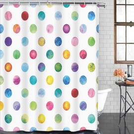 Emvency Shower Curtain Blue Confetti Polka Dot Pattern Watercolor Colorful Circles Waterproof Polyester Fabric 72 x 72 Inches Set with Hooks