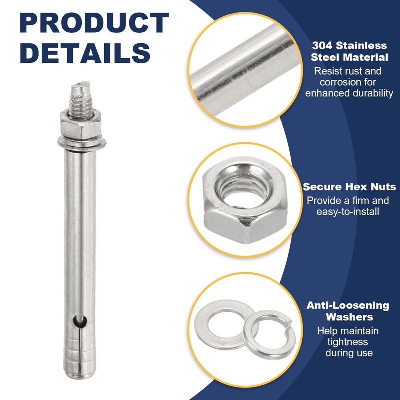 PATIKIL M6 x 100mm 304 Stainless Steel Expansion Bolts, 8