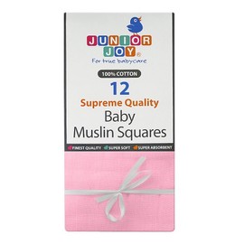 Junior Joy Baby Muslin Squares (12 Pieces, Pink)