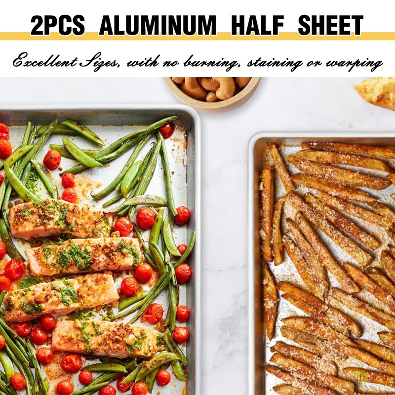 Commercial Quality Baking Sheet Pan Set, Natural Aluminum Cookie Sheet,