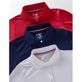 3 Pack Youth Girls' Uniform Polo Shirts, Dry Fit Long Sleeve Pique Collared Tops for School Kids (Set 3, Large)