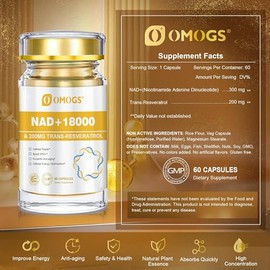 OMOGS NAD+ 300 mg + Trans-Resveratrol 200 mg, suplemento puro de NAD, absorción máxima, suplemento estimulante para reparación del ADN, envejecimiento