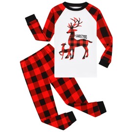 Demifill Boys and Girls Cotton Pajamas christmas Reindeer Pajamas Holiday Pjs Size 6 White&Red