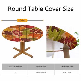 Guxxuil Autumn Leaves Tablecloth Round Yellow Thanksgiving Day Harvest Festival Fall Waterproof Wipeable Table Cloth Cover Table Pad Cover for Dining Room Fitted 40-44 inch