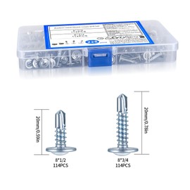 Head Self Tapping Screws, Round Head Flat Head Self Drilling Screws, Metal Drywall Sheet Metal Screws Self Tapping, White, Carbon Steel, 8x3/4", 8x1/2", 228pcs