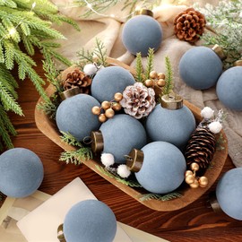 Menkxi 12 Pcs Velvet Christmas Balls Christmas Tree Ball Ornaments 2.36'' Dusty Blue Flocked Hanging Decorations Vintage Rustic Elegant Holiday Hanging Decor with Loop for Home Farmhouse
