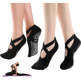 H HOME-MART Cushion Pad 2 Pairs Yoga Socks With Non Slip Grip for Pilates, Fitness, Ballet Barre, Barefoot Workout