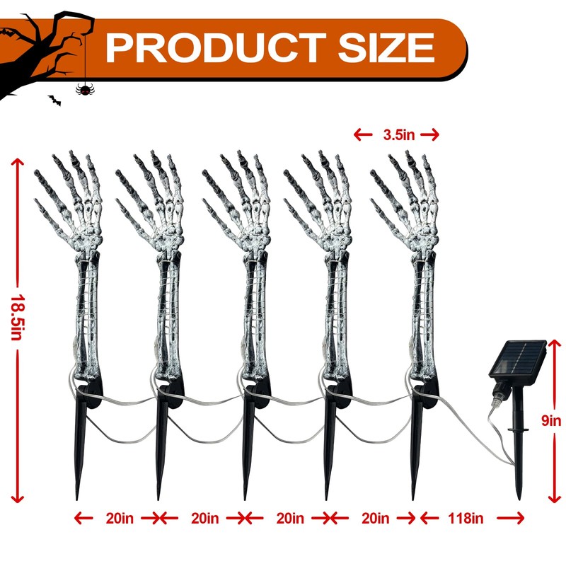 Zhaoray Solar Halloween Decorations,5Pack Skeleton Hands Halloween Pathway Lights -