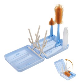 VOGOGE Travel Baby Bottle Cleaning Kit with Bottle Drying Rack, Baby Bottle Brush Set for Baby Travel Essential, Blue