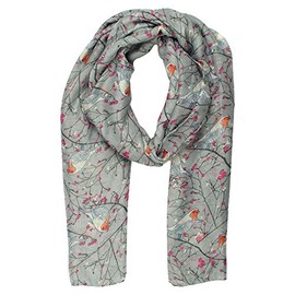 World of Shawls Girls Lady Women Colorful Long Cute Robin Bird Print Scarf Wraps Shawl Soft Scarves Maxi (Silver)