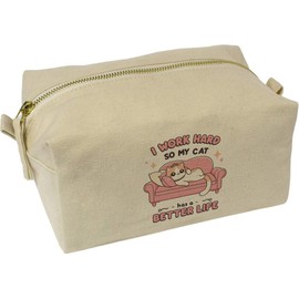 'Better Life Cat' Canvas Wash Bag/Makeup Case (CS00040433)
