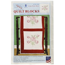 Stamped White Quilt Blocks 18"X18" 6/Pkg-Long Stem Rose