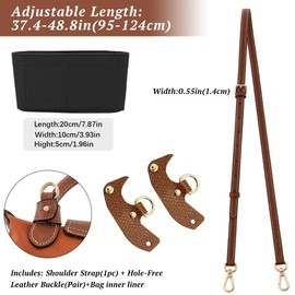 Shoulder Strap for Longchamp Women's Bag, Shoulder Strap for Longchamp, Length-Adjustable Replacement Strap Made of Leather, Handbag No-Punch Transformation Accessories, Brown+Black Pocket Organizer