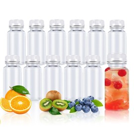 3 Ounce 12 Pcs Plastic Juice Bottle Reusable Bulk Beverage Containers with White Lids for for Bottled Water, Cold Drinks, Fresh Blended Juices and Other