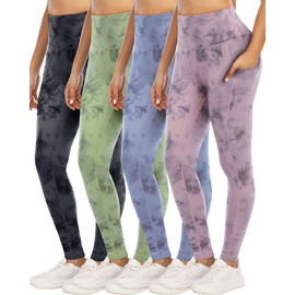 YOUNGCHARM 4 Pack Leggings with Pockets for Women,High Waist Tummy Control Workout Yoga Pants ZRBlackGreenPinkBlue-XXL