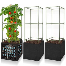 SOUNDVALUE 3 Pack Tomato Cage, 48" Height Adjustable Tomato Trellis, Heavy Duty Tomato Cages for Garden Flowers Vegetables Climbing Plants (Square)