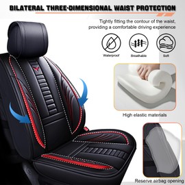 Niscarda Full Set Car Seat Covers for Ford F150 Raptor 2017-2025, Premium Leather Waterproof Stain-Resistant with Storage Pockets Seat Protectors (Black-Red)